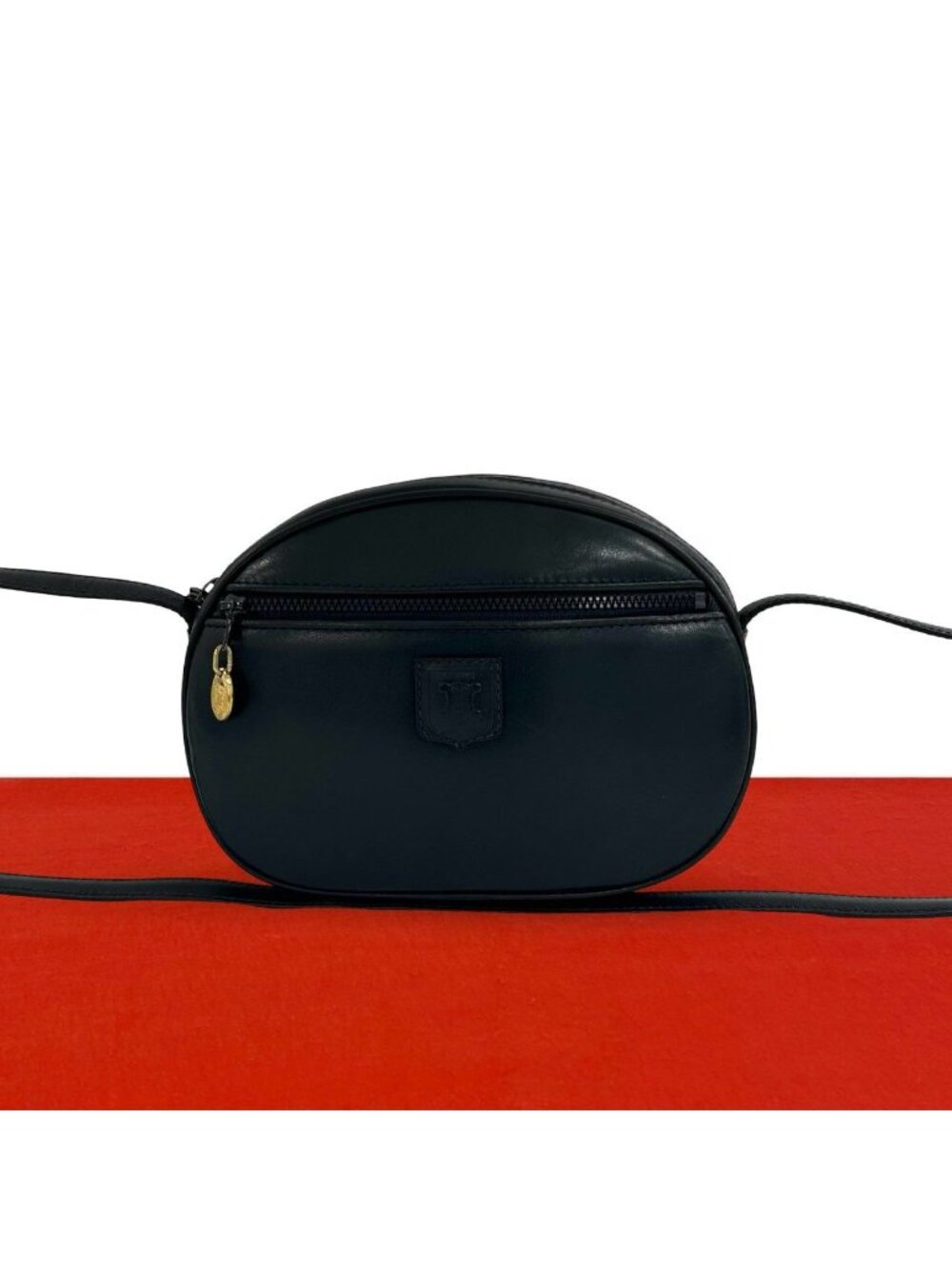Celine Vintage Blason Triomphe Logo Leather Mini Shoulder Bag Pochette Navy